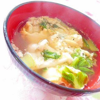 昆布出汁de❤ブナピーと小松菜と卵のスープ❤
